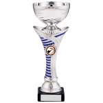 27cm SILVER WITH BLUE STRIPE CUP TROPHY